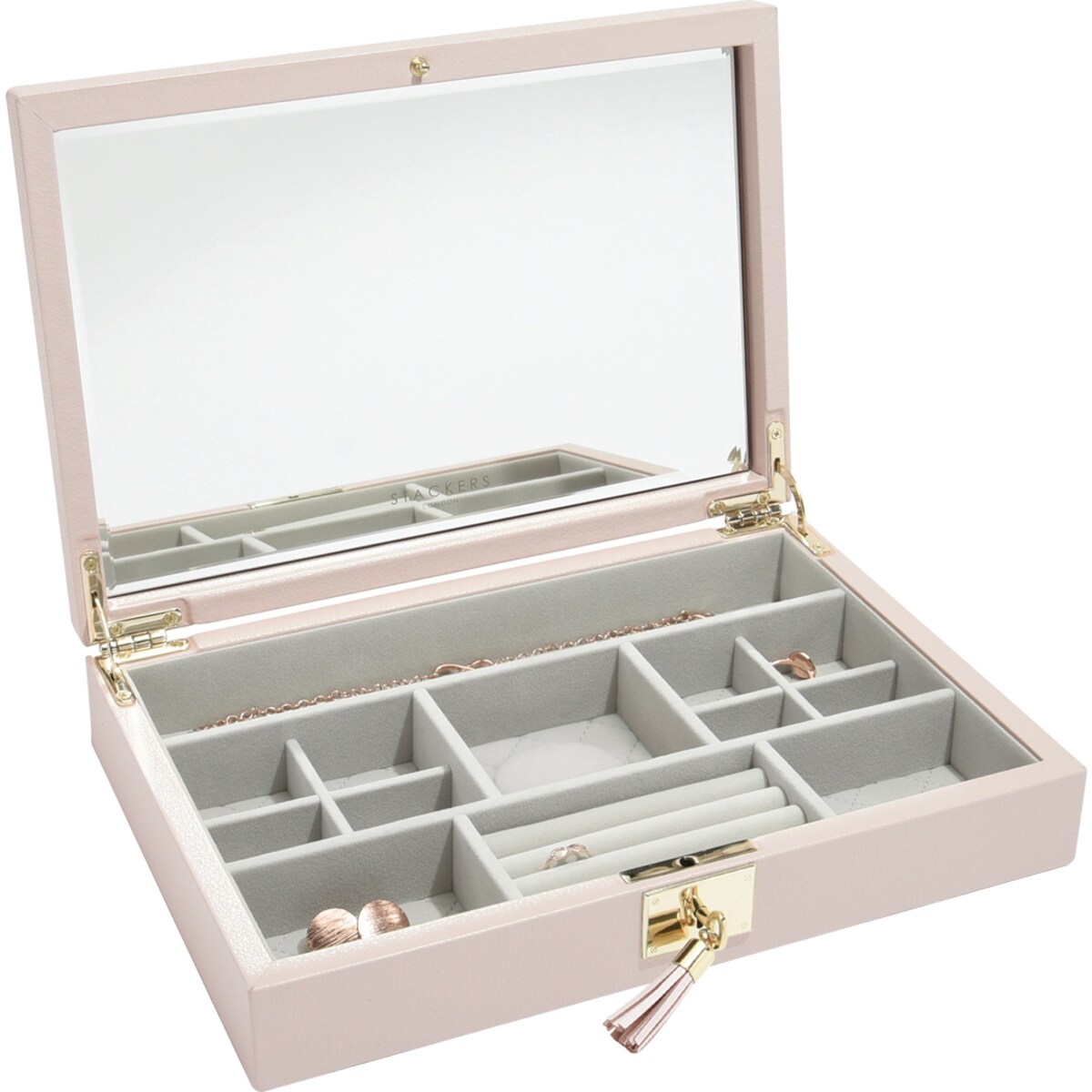 Szkatułka na biżuterię Loves Luxury jasnoróżowa z pokrywką i lusterkiem