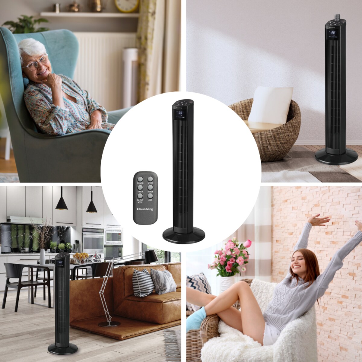 Wentylator kolumnowy podłogowy z pilotem 55W KLAUSBERG