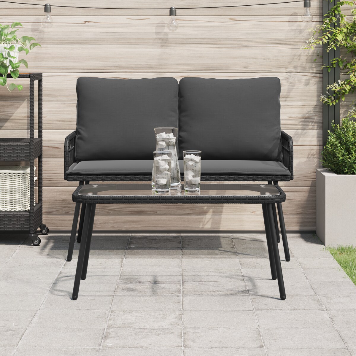 Stolik kawowy vidaXL Czarny 90x45x42 cm z polirattanu