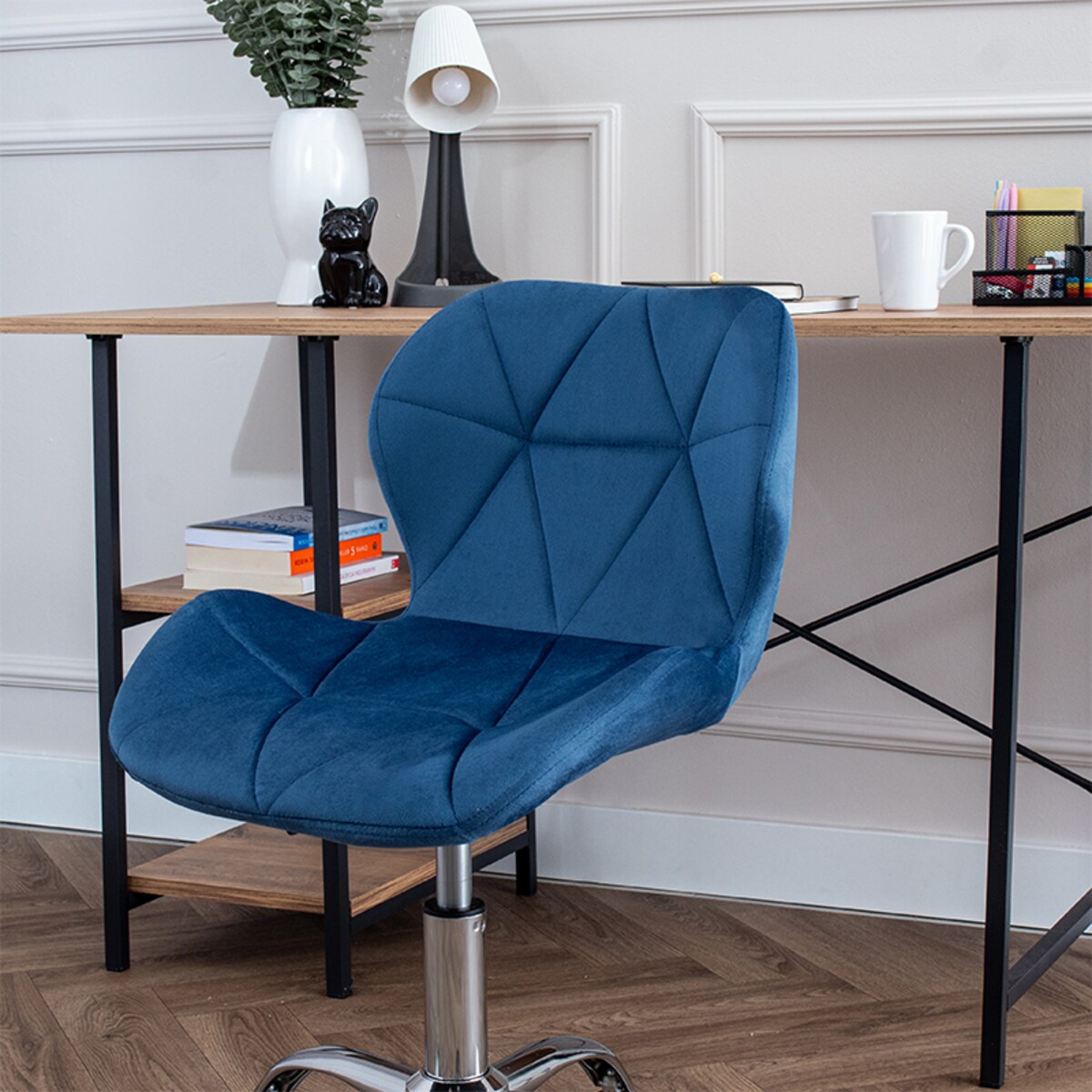 Krzesło biurowe obrotowe regulowane welurowe pikowane