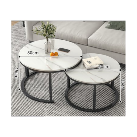 Zestaw okrągłych stolików kawowych 2w1 biały marmur 60 i 80 cm STL14