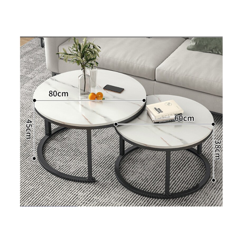 Zestaw okrągłych stolików kawowych 2w1 biały marmur 60 i 80 cm STL14