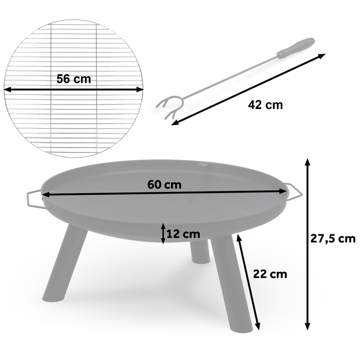 Palenisko ogrodowe z rusztem uchwytami na ognisko grill 60cm Berdsen