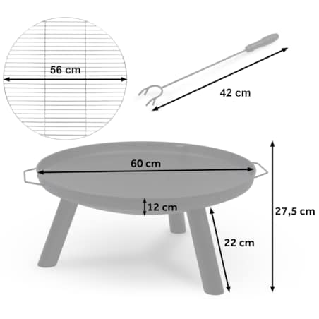 Palenisko ogrodowe z rusztem uchwytami na ognisko grill 60cm Berdsen