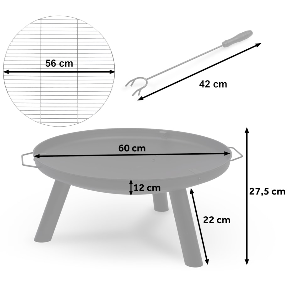 Palenisko ogrodowe z rusztem uchwytami na ognisko grill 60cm Berdsen