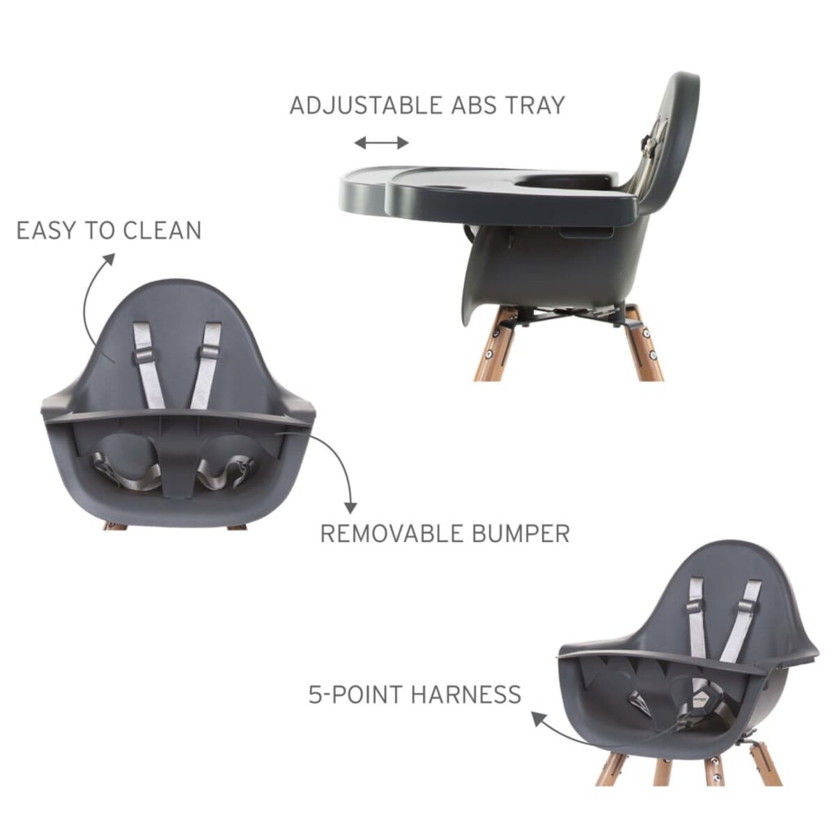 CHILDHOME Wysokie krzesełko dla dziecka 2-w-1 Evolu 2, antracyt