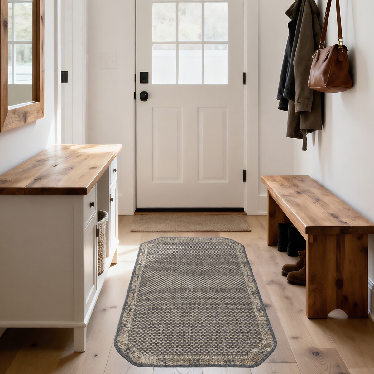 Chodnik płasko tkany Roma 68x114 cm Kratka Antracytowy