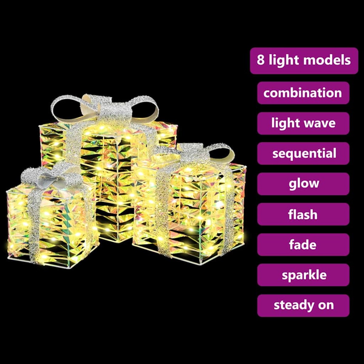 vidaXL Pudełko Prezentowe 3 pcs Ciepła biel 20 x 20 x 20 cm PET