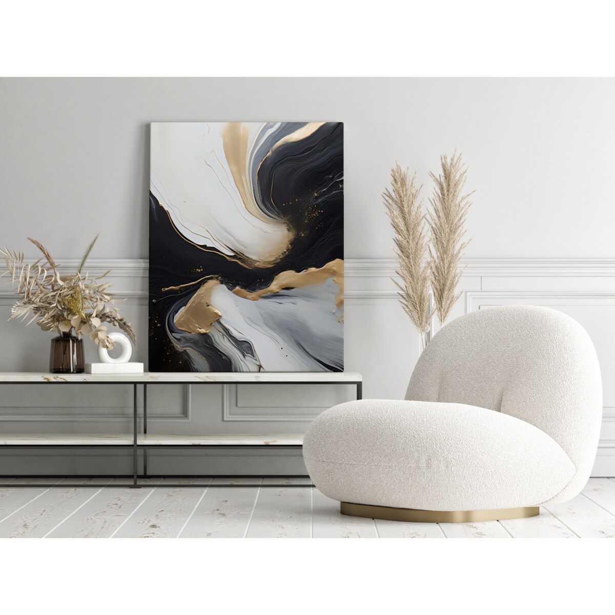 Obraz Na Płótnie Styl GLAMOUR Złota Abstrakcja Marmur Dekoracja 70x50cm