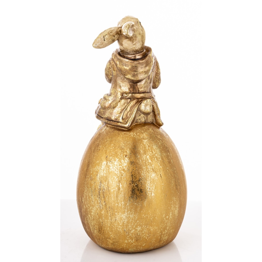 Duża dekoracja - złoty królik na złotym jajku 30,5x14x14 cm