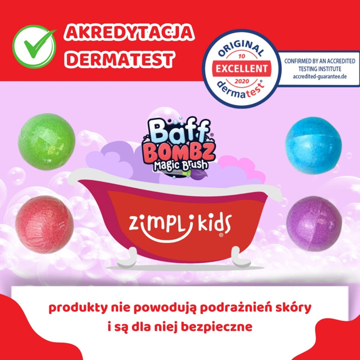 Kule do zabawy do kąpieli dla dzieci zestaw 4 szt. z pędzlem Baff Bombz Magic Brush 3+ Zimpli Kids