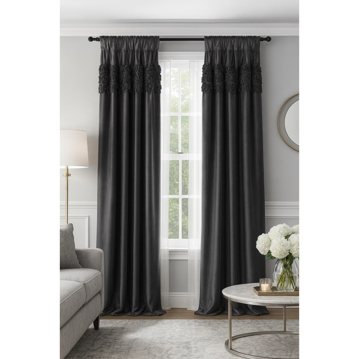 Zasłona welurowa "royal roses" z wyszywanymi różami 140x250 cm przelotka | czarna