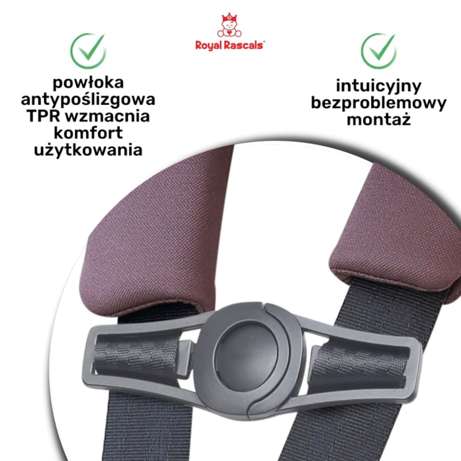 Uniwersalny łącznik pasów bezpieczeństwa do fotelika samochodowego czarny, Royal Rascals