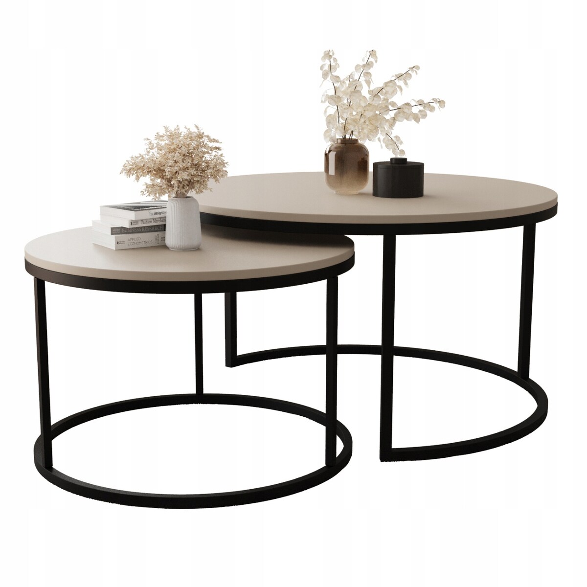 Stolik Kawowy KASZMIR LOFT DUO 2w1 Okrągły Zestaw JAPANDI BOHO Salon