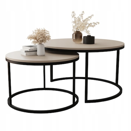 Stolik Kawowy KASZMIR LOFT DUO 2w1 Okrągły Zestaw JAPANDI BOHO Salon