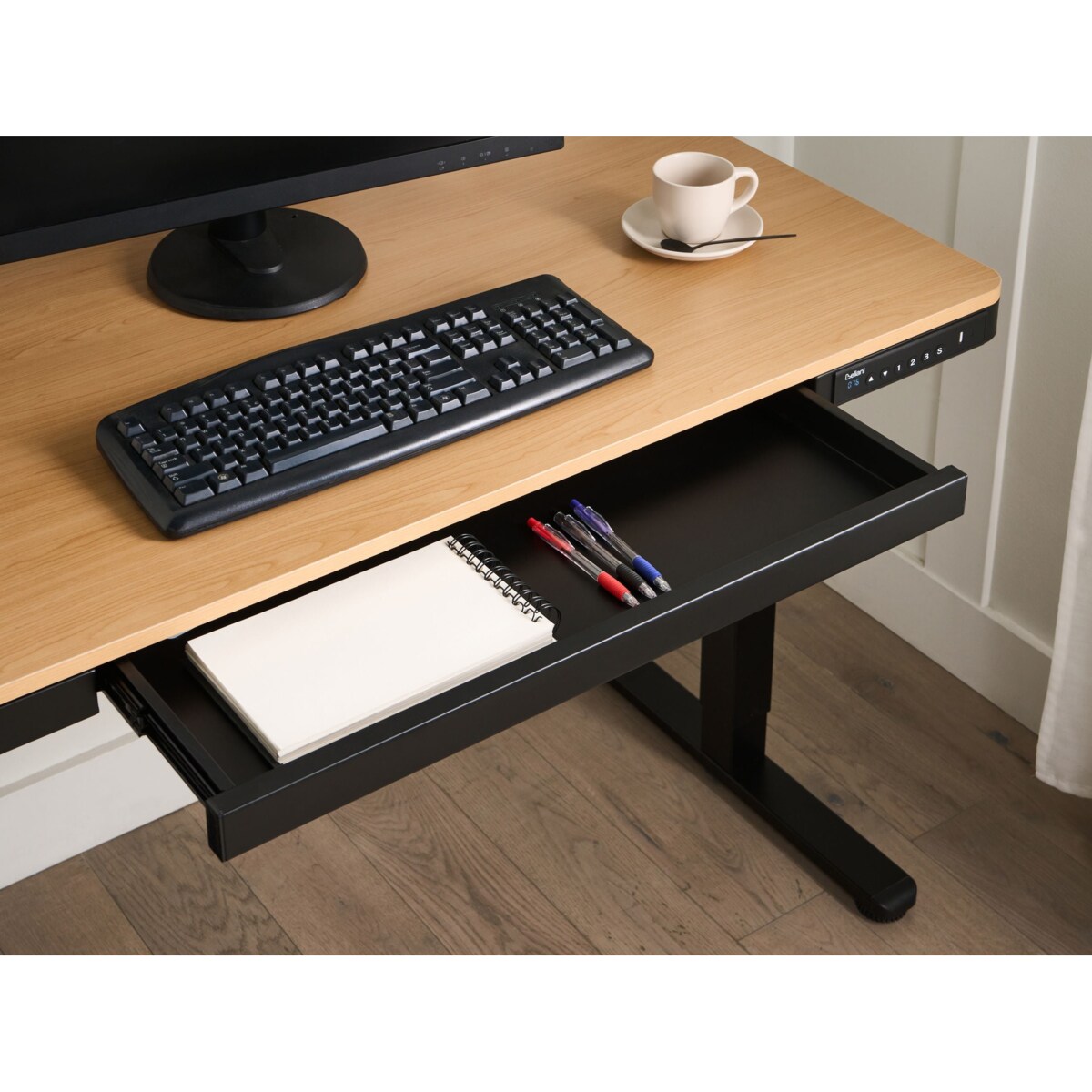 Biurko regulowane elektrycznie PENLY Czarny/ jasny brąz 120 cm 60 cm Z portem USB