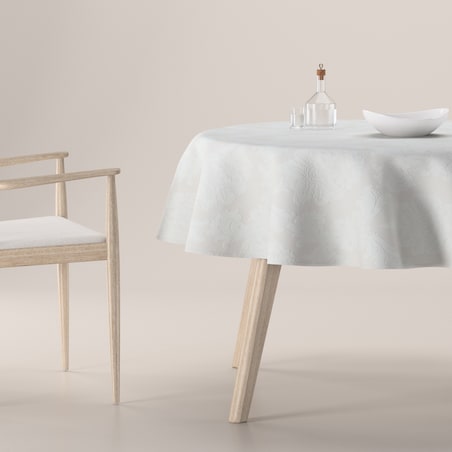 Obrus okrągły 130 x 130 cm liście akantu na jasno-popielatym tle