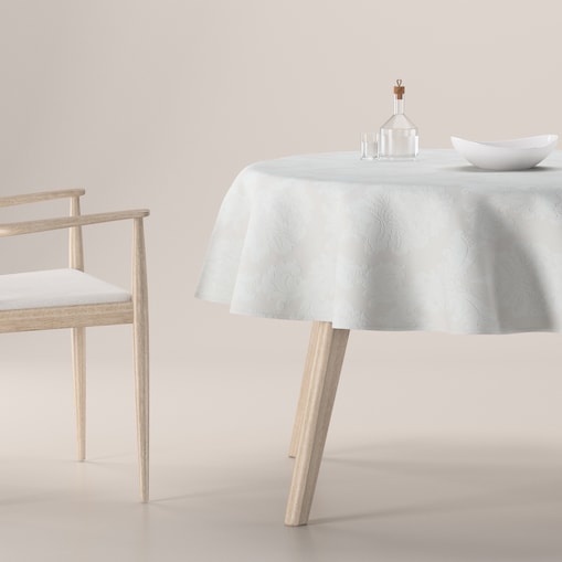 Obrus okrągły 130 x 130 cm liście akantu na jasno-popielatym tle