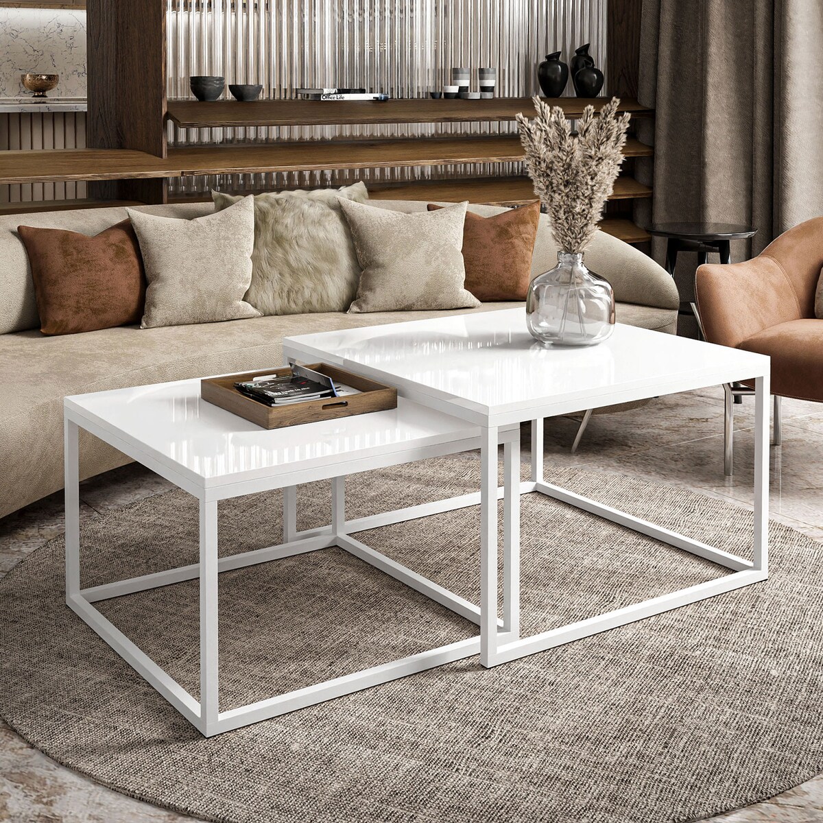 Stolik kawowy ława YOSHI 2w1 biały połysk 36/42 cm