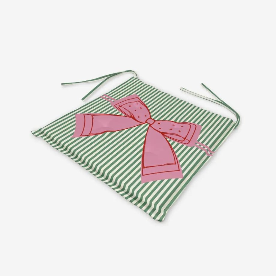 Poduszka świąteczna na krzesło - Kokardka - zielone paski