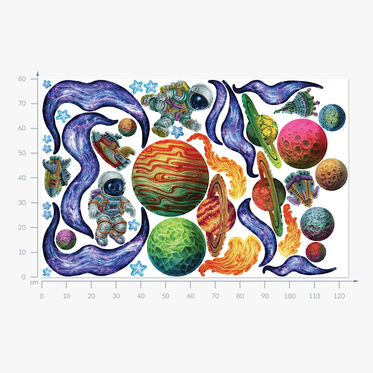 Zestaw naklejek na ścianę, Kolorowy kosmos, 80cm