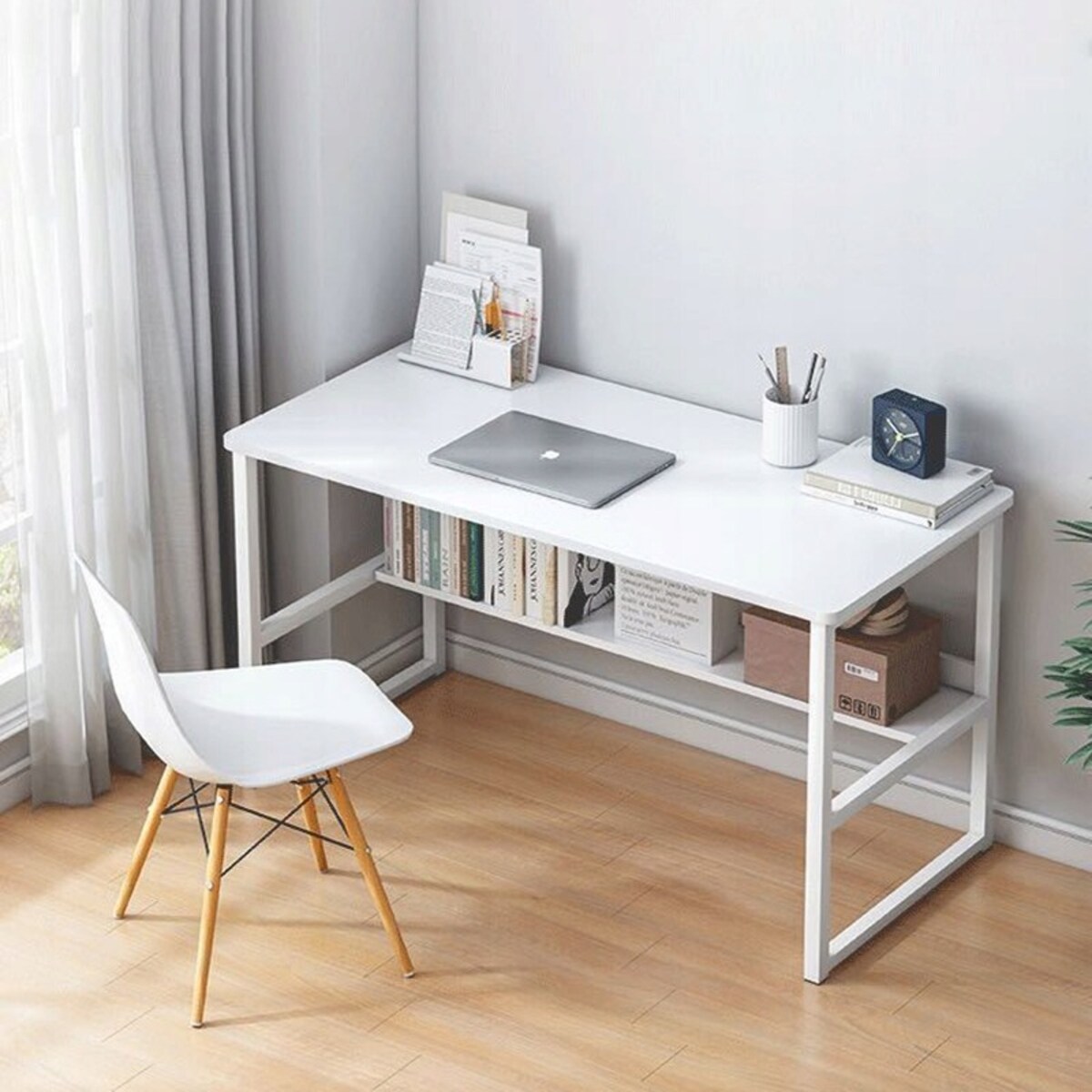 Biurko komputerowe stolik loft białe młodzieżowe z półką nowoczesne 100 cm