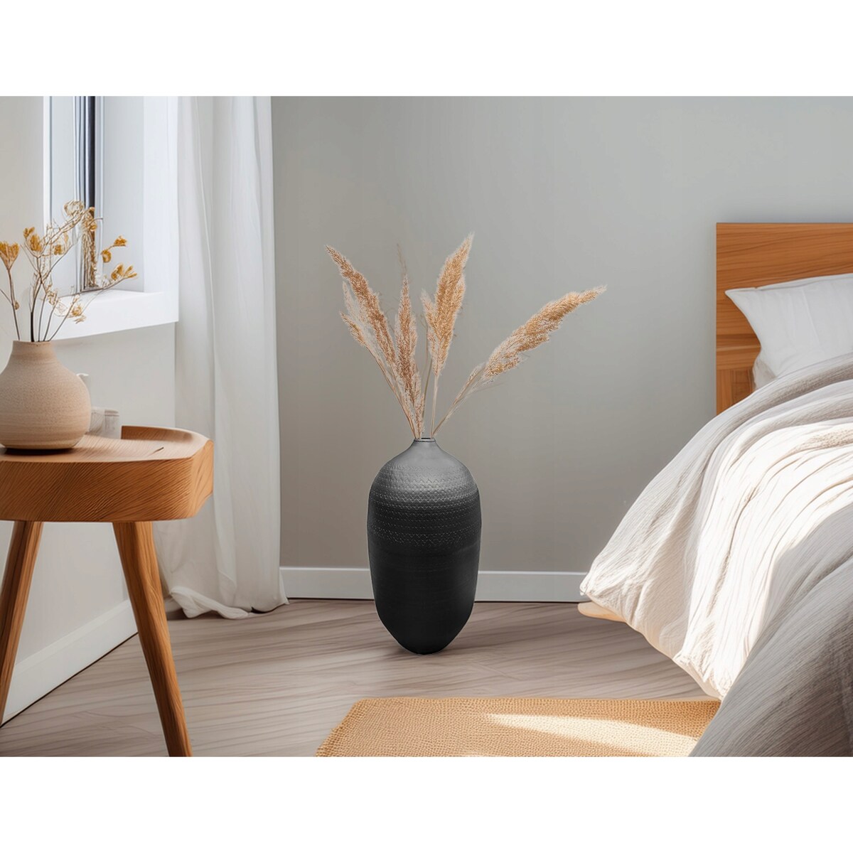 WYSOKI WAZON PODŁOGOWY 48cm CZARNY loftowy metalowy do salonu na gałęzie