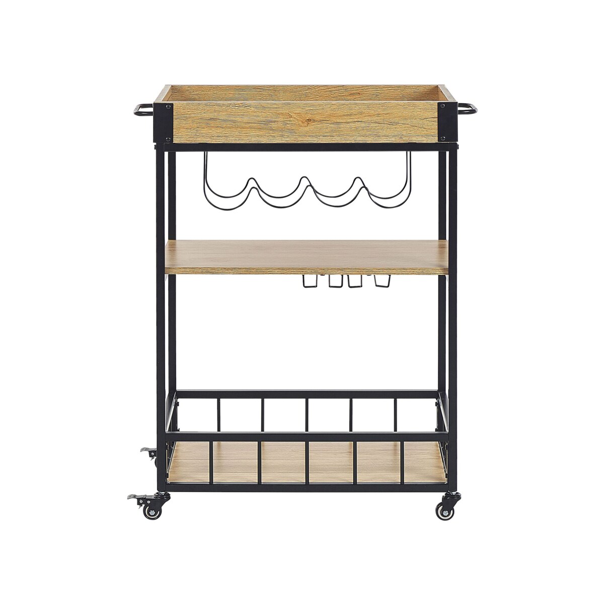 Wózek kuchenny 3-poziomowy jasne drewno z czarnym HULLET