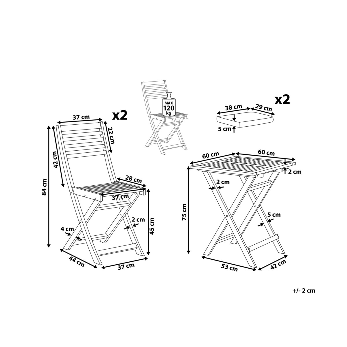 Zestaw mebli balkonowych drewniany biały z poduszkami miętowymi FIJI