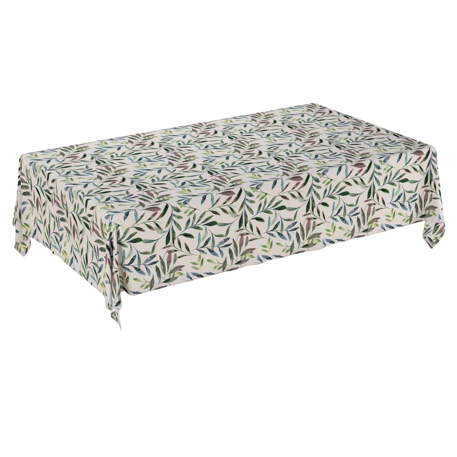 Obrus prostokątny 130 x 160 cm zielone gałązki na białym tle