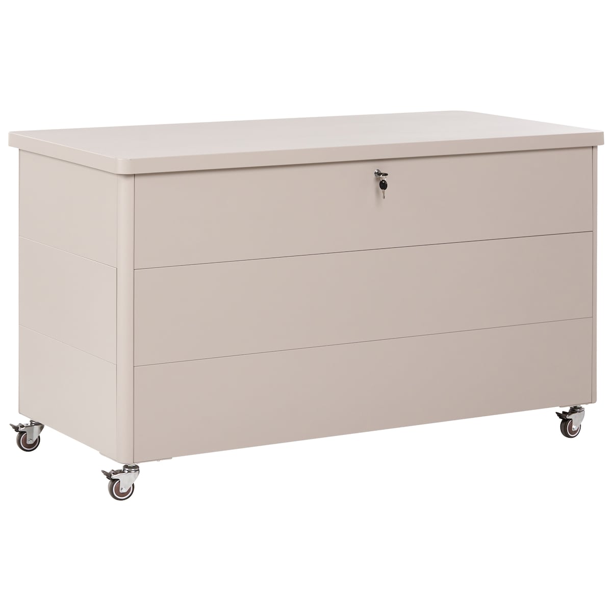 Skrzynia ogrodowa KYMI 136 cm 55 cm Metal z kółkami Beżowy