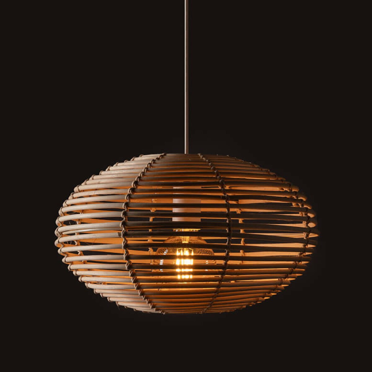 Okrągła lampa wisząca Rattan 11153 Nowodvorski klatka cage japandi drewniana metalowa biała