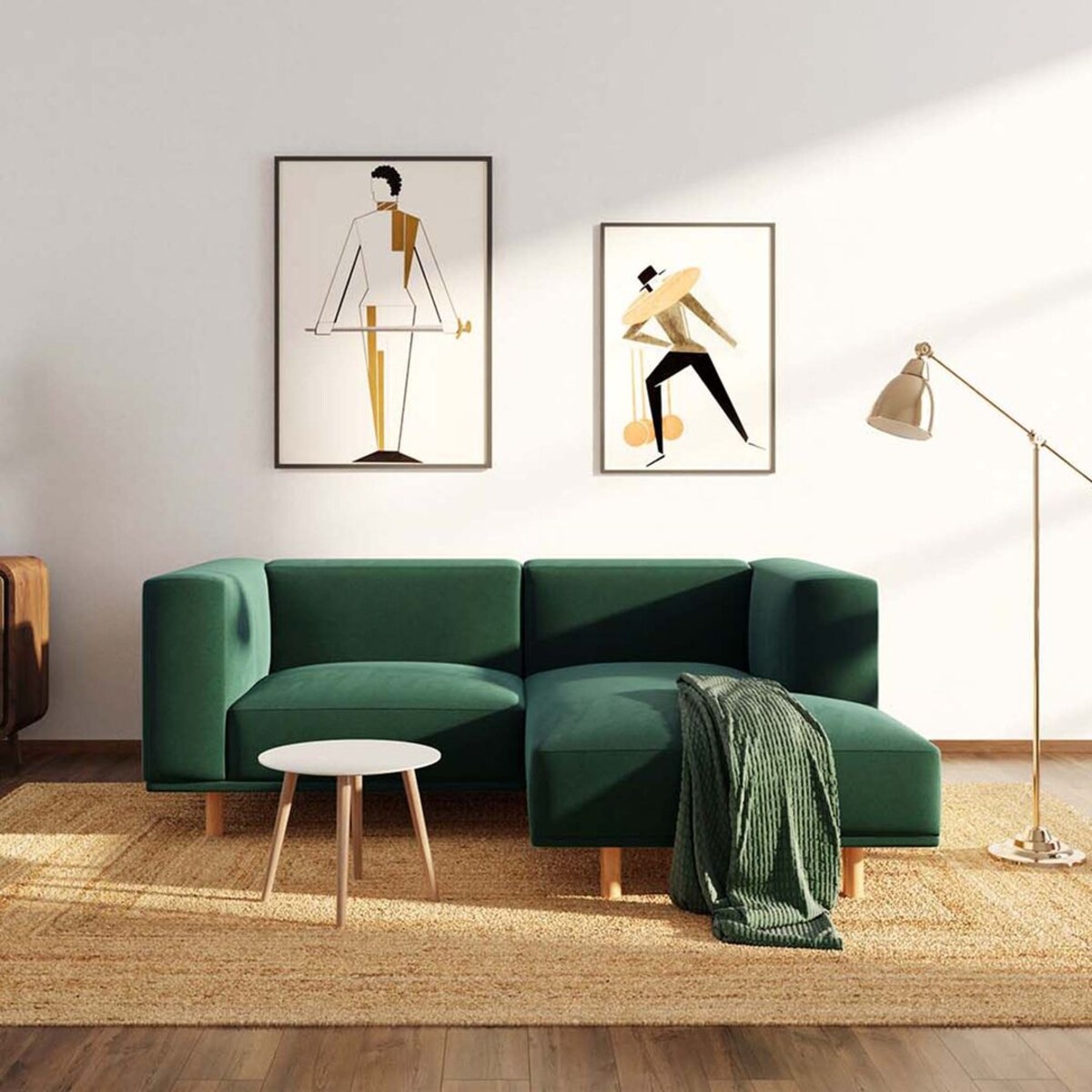 Kukumo sofa narożna prawa Ciemnozielona