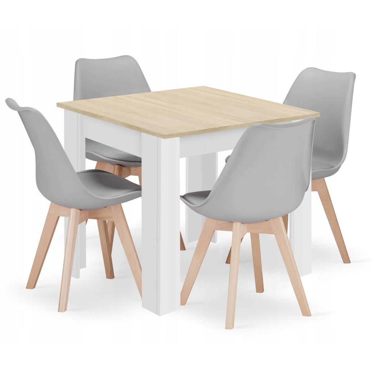 Zestaw Stół Do Jadalni Kuchni Salonu Biura Kwadratowy 80X80 Dąb Sonoma + 4 Krzesła Mark Szare