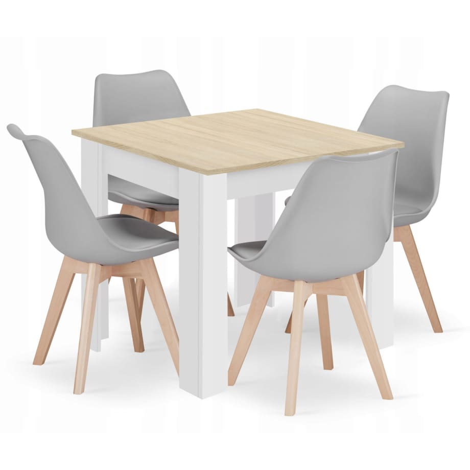 Zestaw Stół Do Jadalni Kuchni Salonu Biura Kwadratowy 80X80 Dąb Sonoma + 4 Krzesła Mark Szare