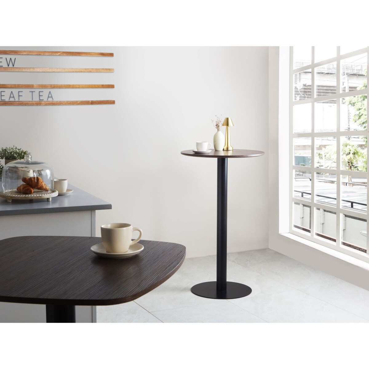 Stół barowy MORELLA Czarny/ ciemny brąz 60 cm