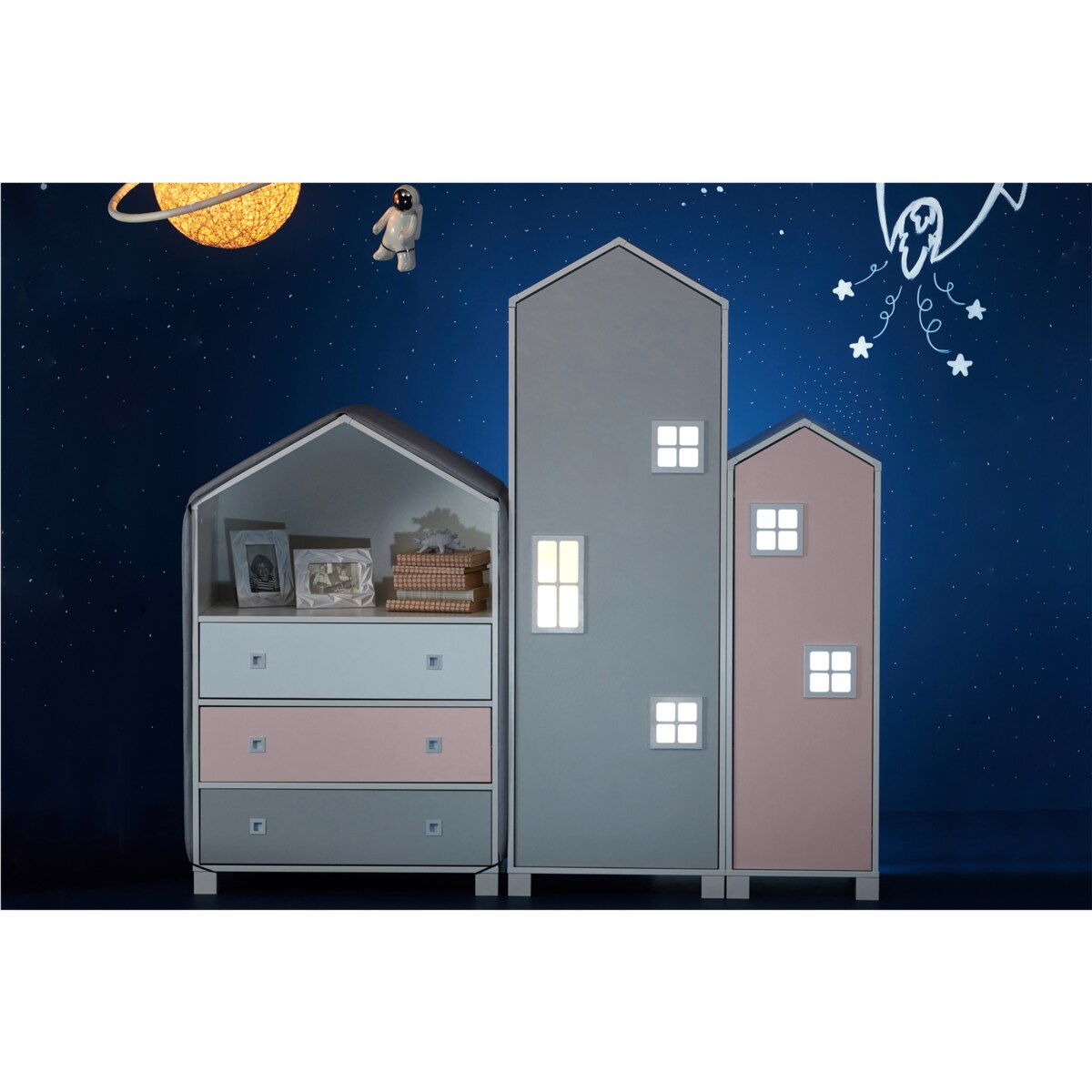 KONSIMO MIRUM Szara szafa z drążkiem w kształcie domku dla dziecka
