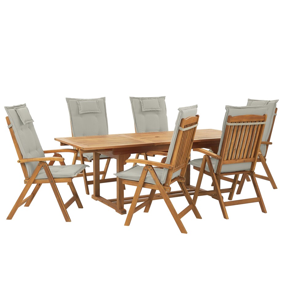 Zestaw ogrodowy dla 6 osób JAVA Beżowoszary Drewno akacjowe z poduszkami
