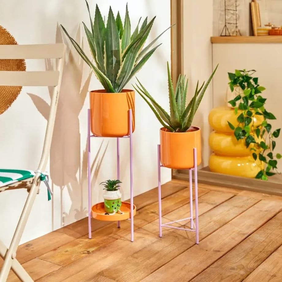 Komplet kwietników metalowych, pomarńczowo-liliowe, Pool