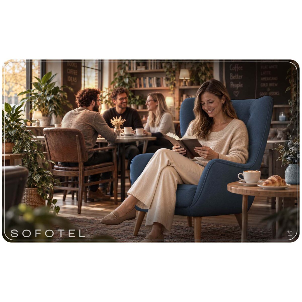 Fotel uszak Sofotel Norse skandynawski do salonu z podnóżkiem wygodny granatowy