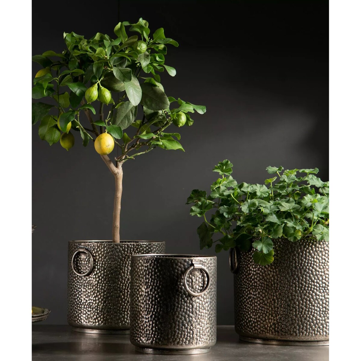 DONICZKA DO SALONU SREBRNA duża metalowa osłonka donica zestaw 3 szt.