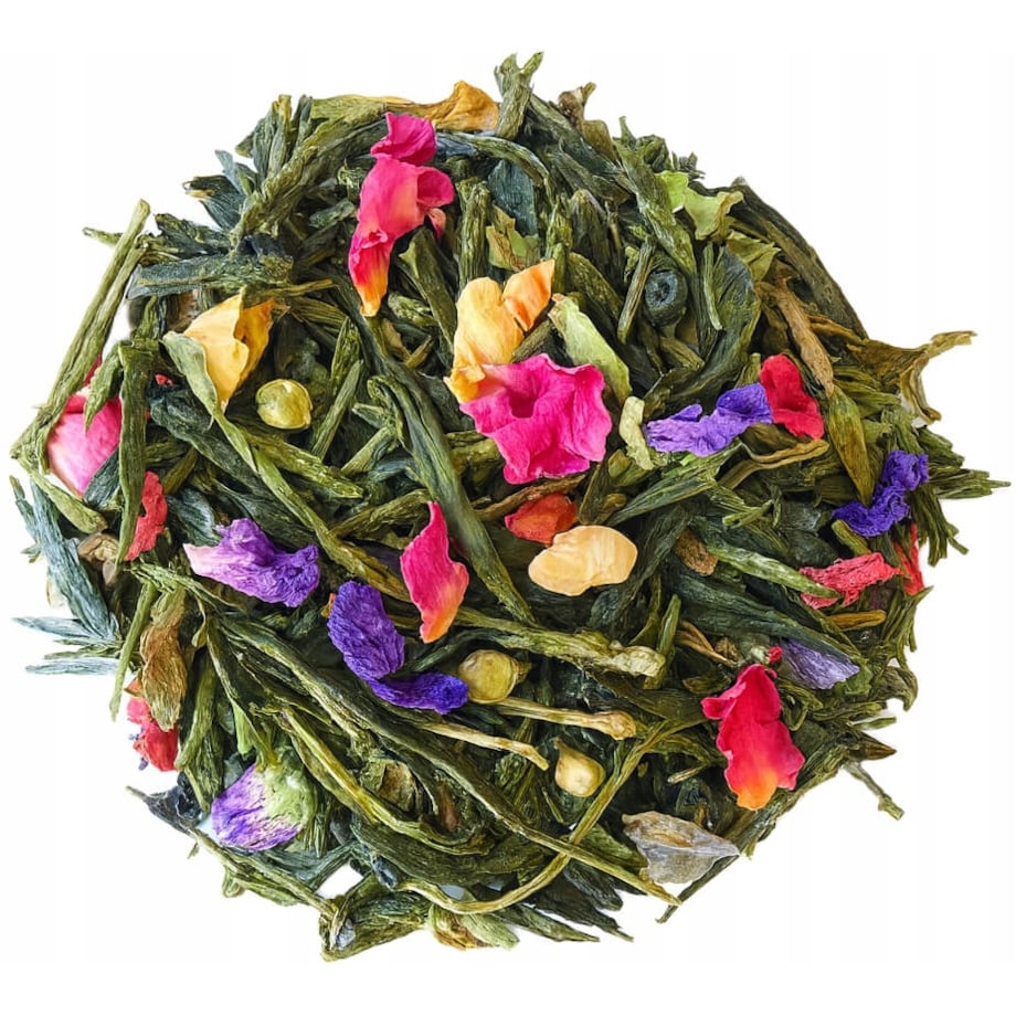 Herbata zielona EGZOTYCZNA truskawki maliny kwiat róży ananas mango papaja - herbata liściasta sypana mieszanka napar susz