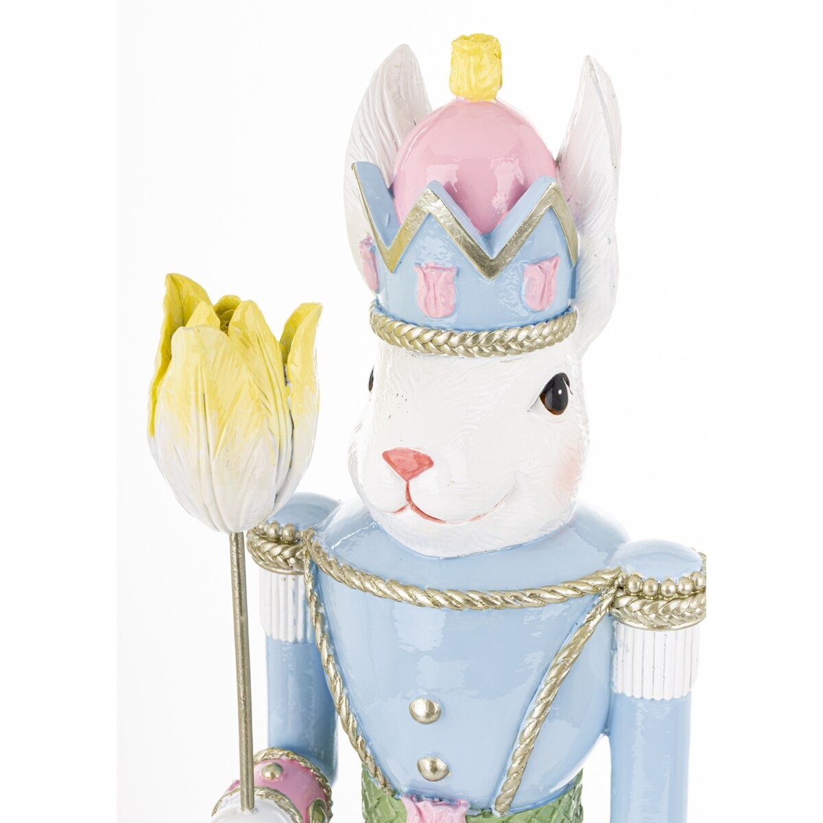 Figurka - Królik w błękitnym mundurze 55x15x14 cm SOLDATO-2 z tulipanem
