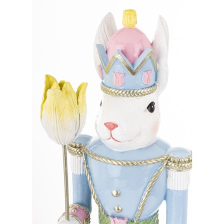 Figurka - Królik w błękitnym mundurze 55x15x14 cm SOLDATO-2 z tulipanem