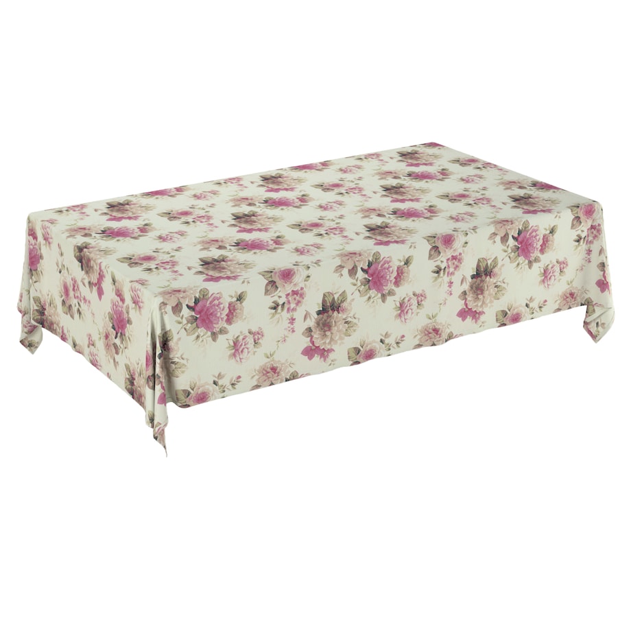 Obrus prostokątny 130 x 130 cm różowo-beżowe róże na kremowym tle