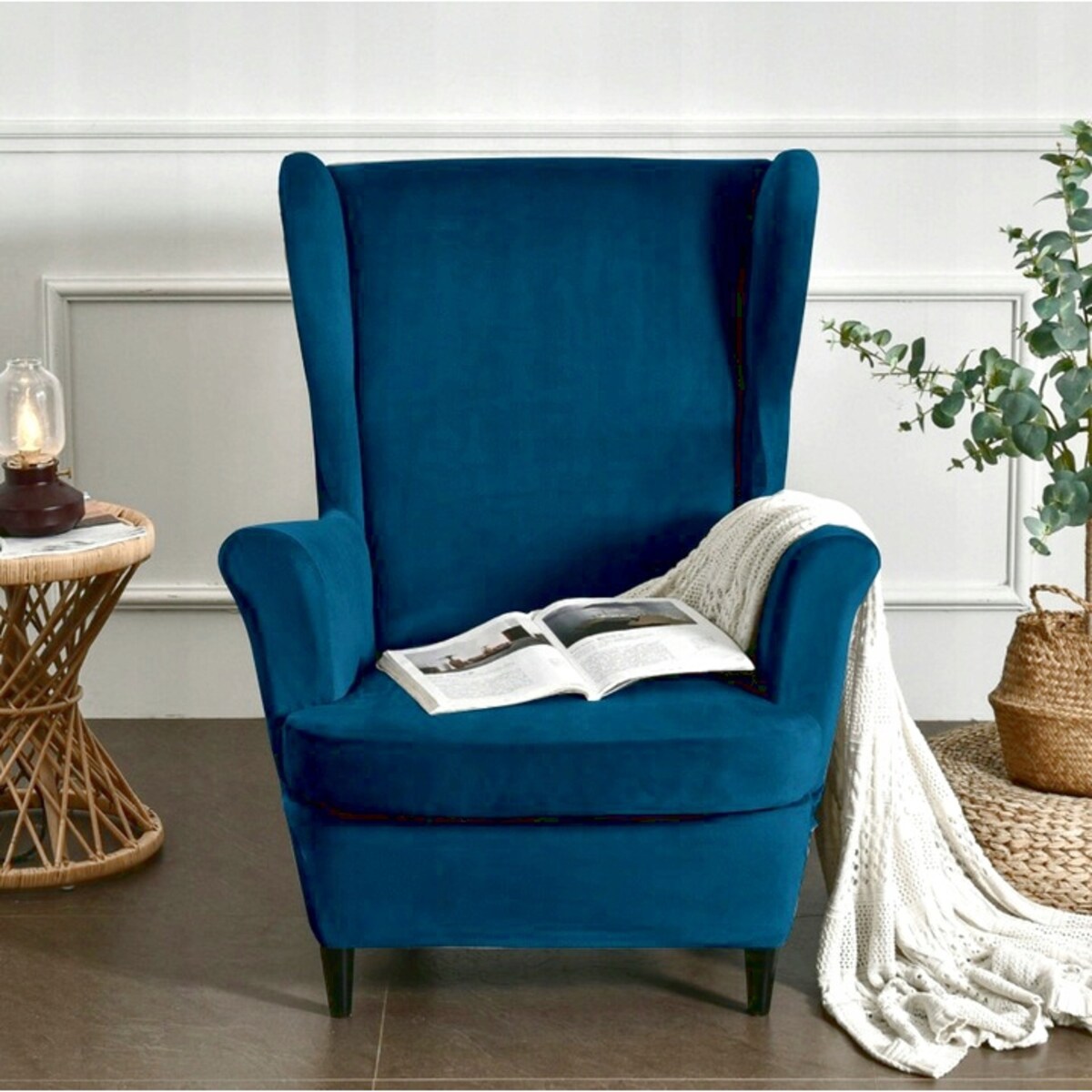 POKROWIEC NA FOTEL USZAK TURKUSOWY WELUR ELASTYCZNY [22E9]