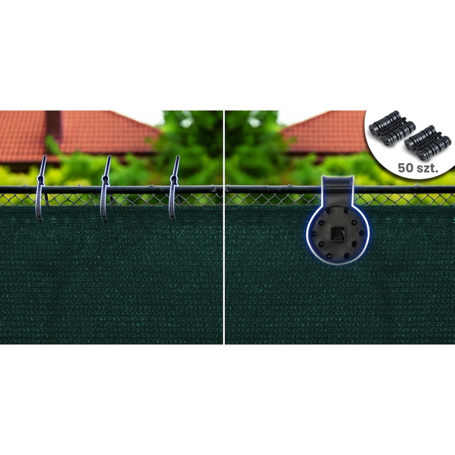 Siatka cieniująca Plonos 1,5x25m maskująca mata na płot ogrodzenie osłona zielona 90% + UV 1 szt.
