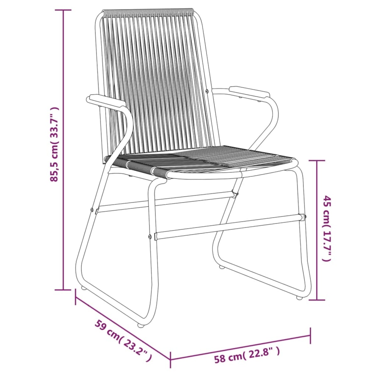 vidaXL Krzesła ogrodowe, 2 szt., czarne, 58x59x85,5 cm, rattan PVC