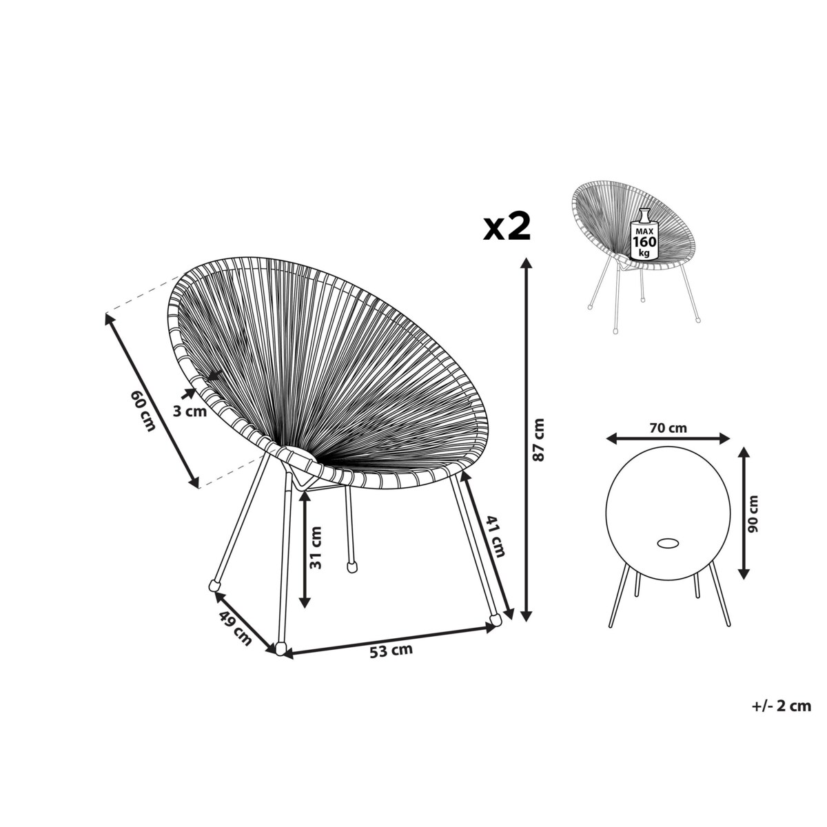 Zestaw 2 krzeseł z technorattanu pomarańczowy ACAPULCO II