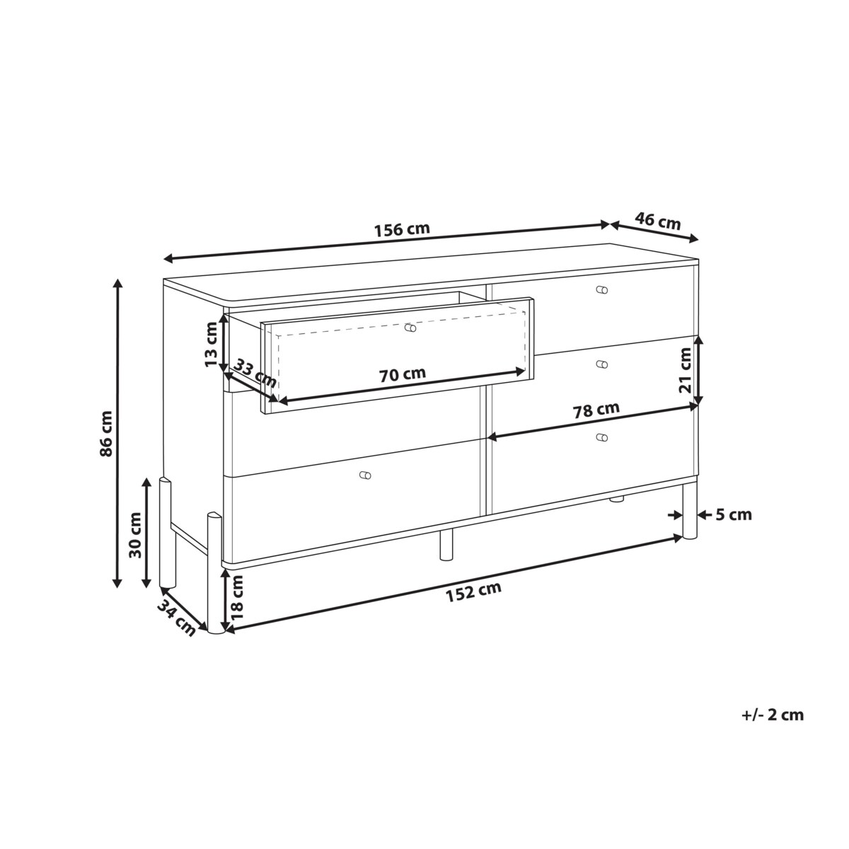 Komoda 6 szuflad COLLINS Jasnobrązowy